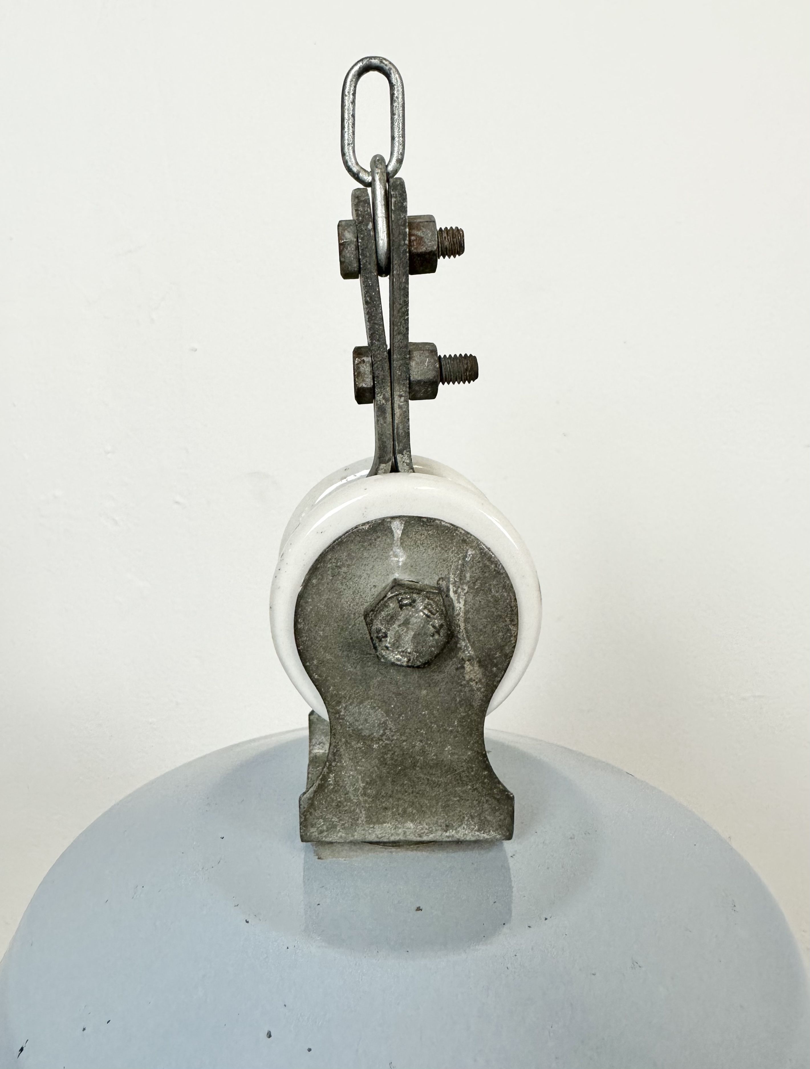 Industrial italien grey enamel lamp from Cariboni, 1970s