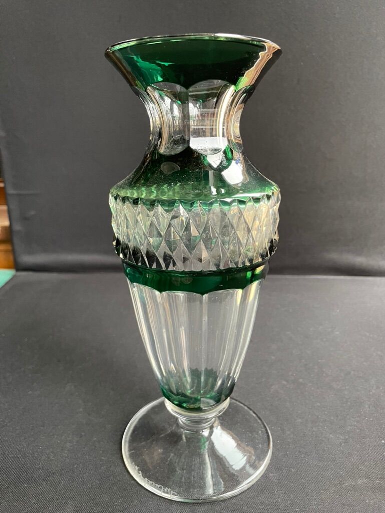 Overlay cut crystal vase signed Val Saint Lambert 1970s