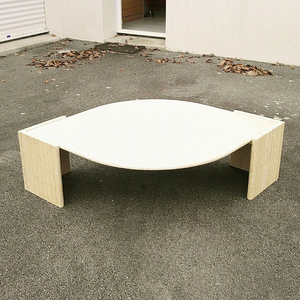 Table basse goutte travertin design 1970 vintage