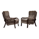 1970s, pair of Danish armchairs, brown furniture corduroy, beech wood.