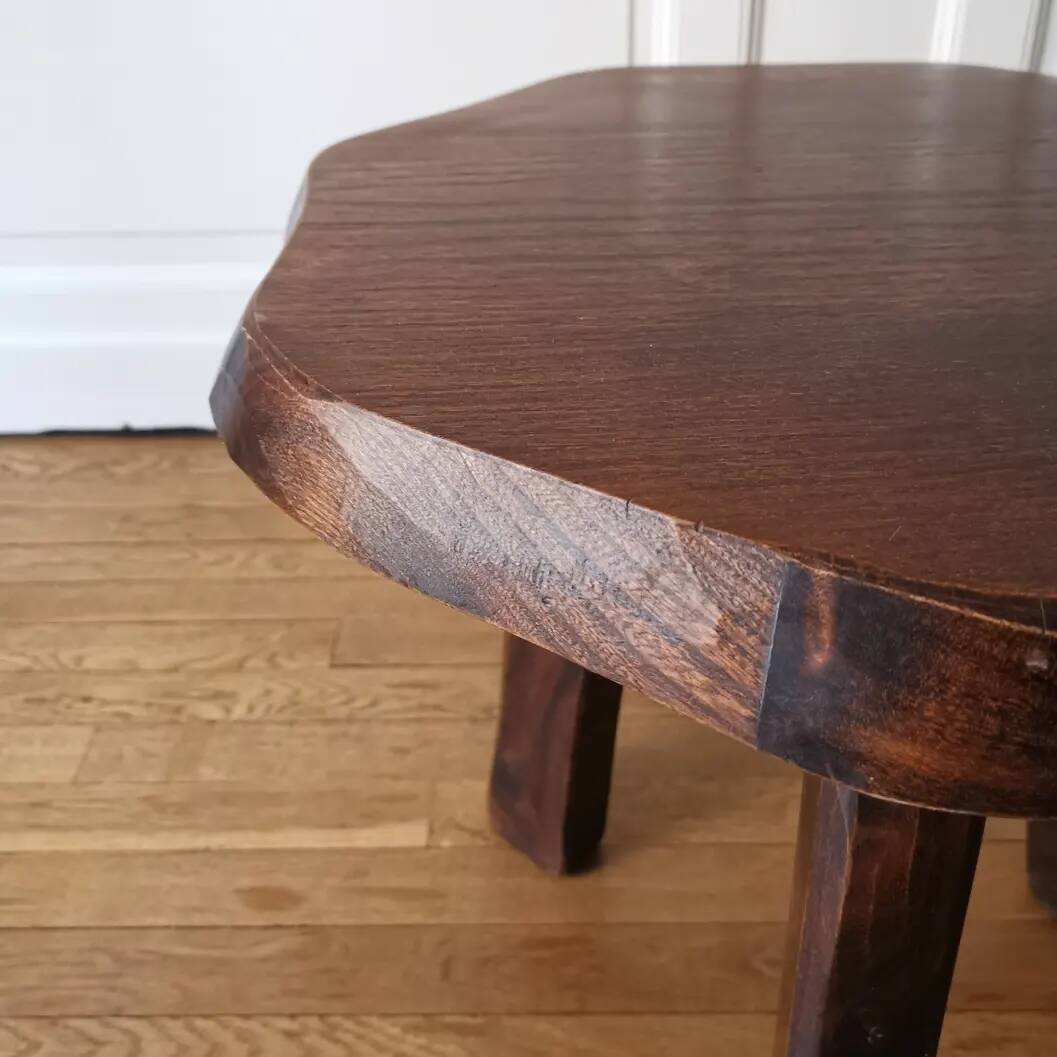 Brutalist side table in solid elm, 1950