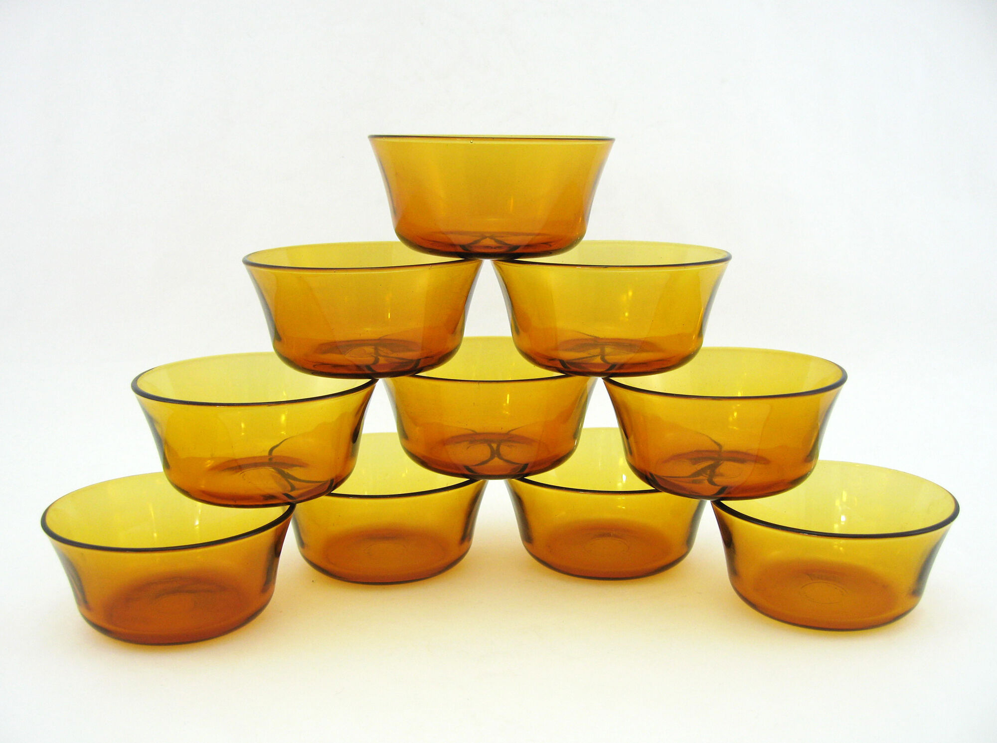10 amber yellow tempered glass cups - Duralex France - vintage 70s