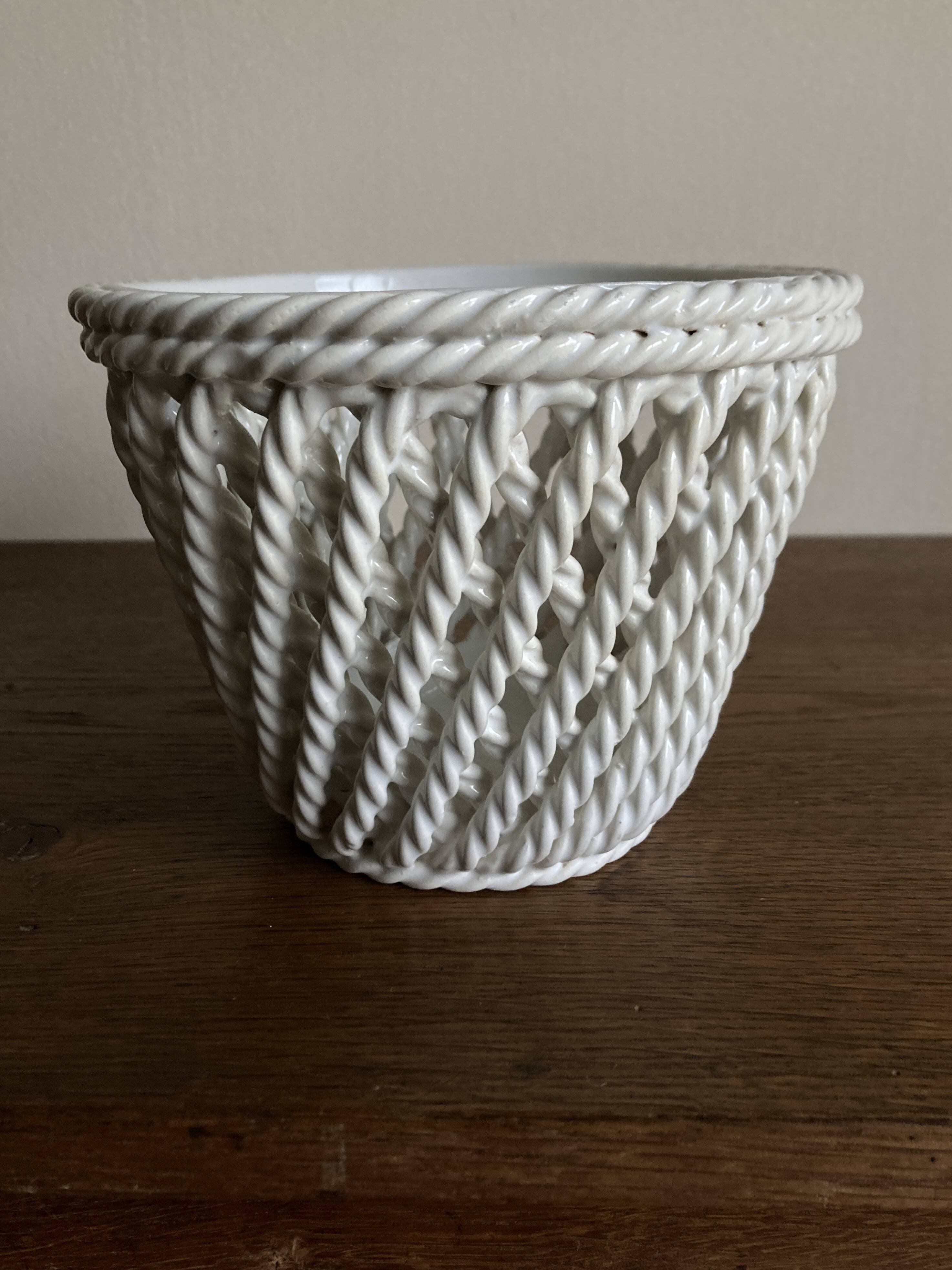 Italian woven ceramic cachepot, 1960s