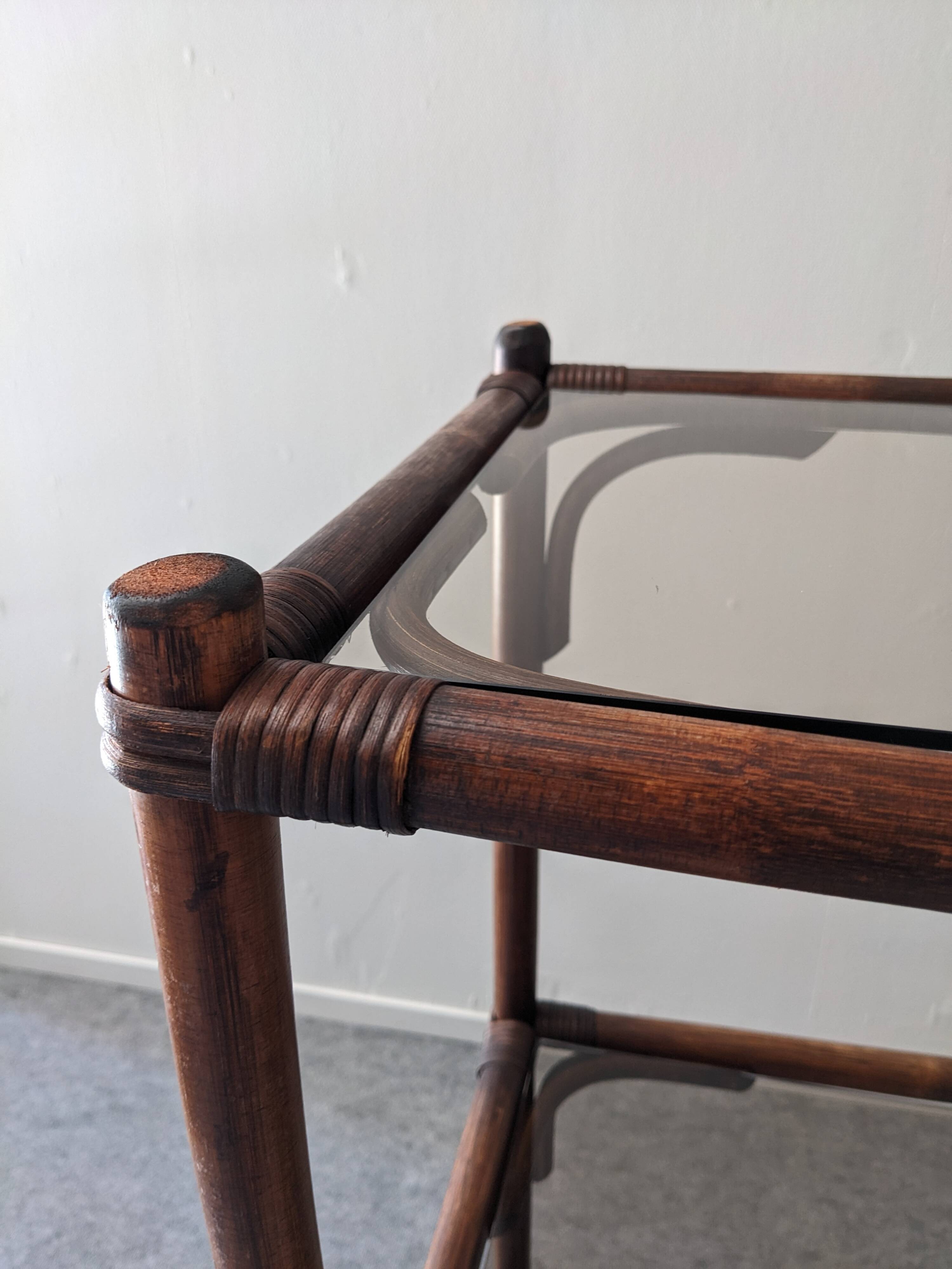 Bamboo shelf with tinted glass, France circa 1970.