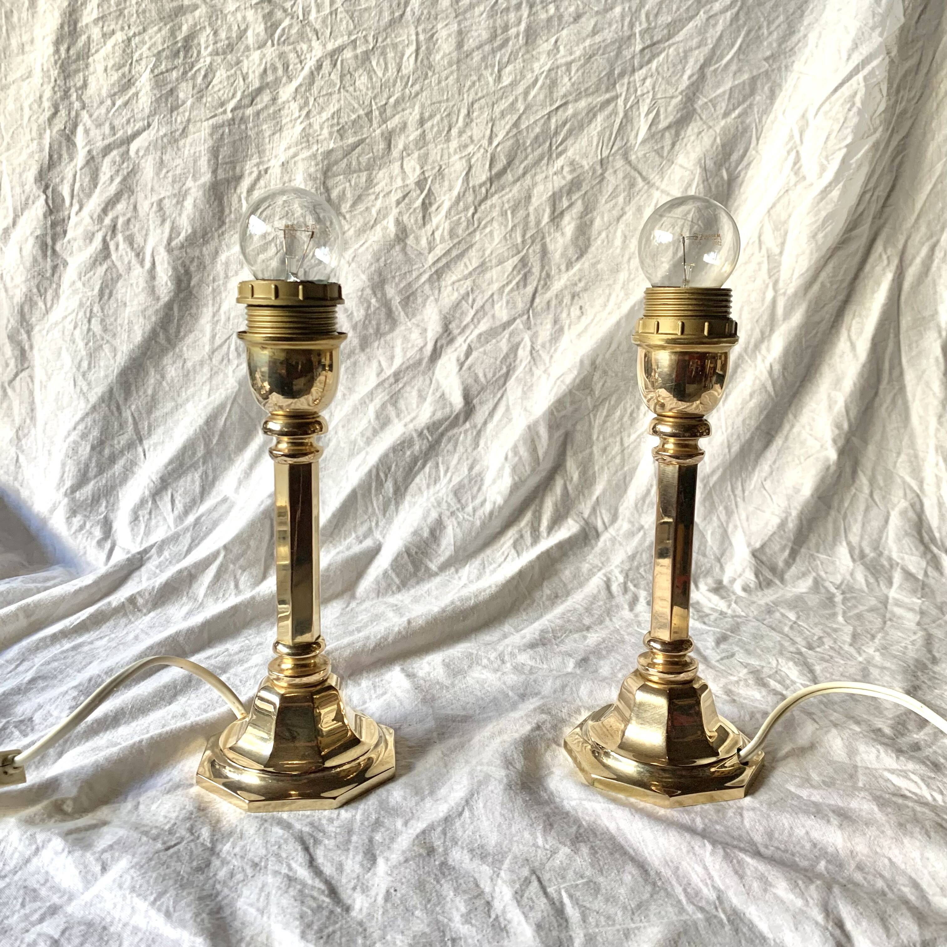 Pair of vintage brass lamp bases