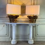 Pair of table lamps, half Corinthian capitals in carved and gilded wood, 18th century