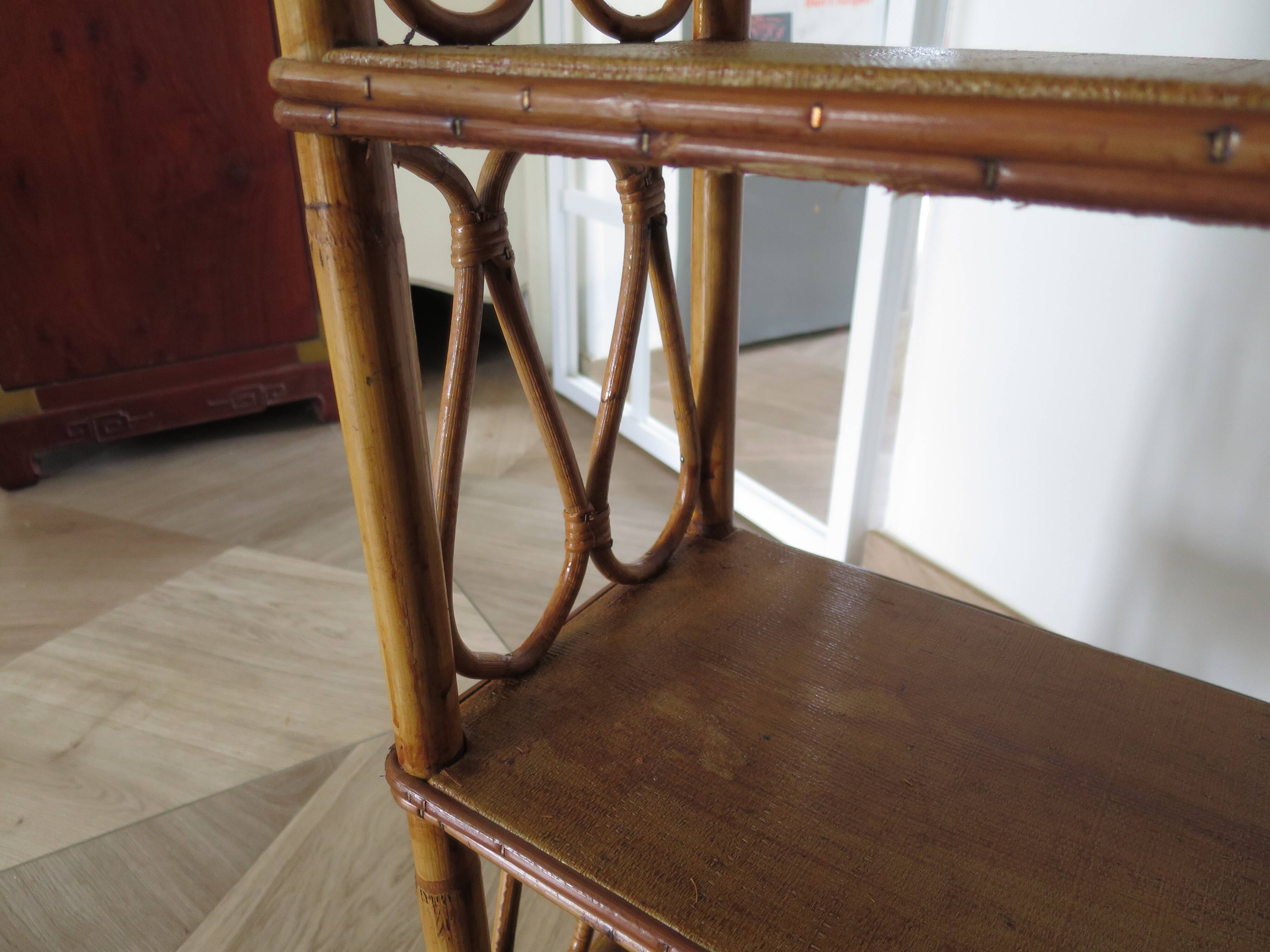 Wooden and rattan bookcase, 1970s-1980s