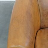Vintage Sheepskin Leather 2-Seater Sofa in English Style