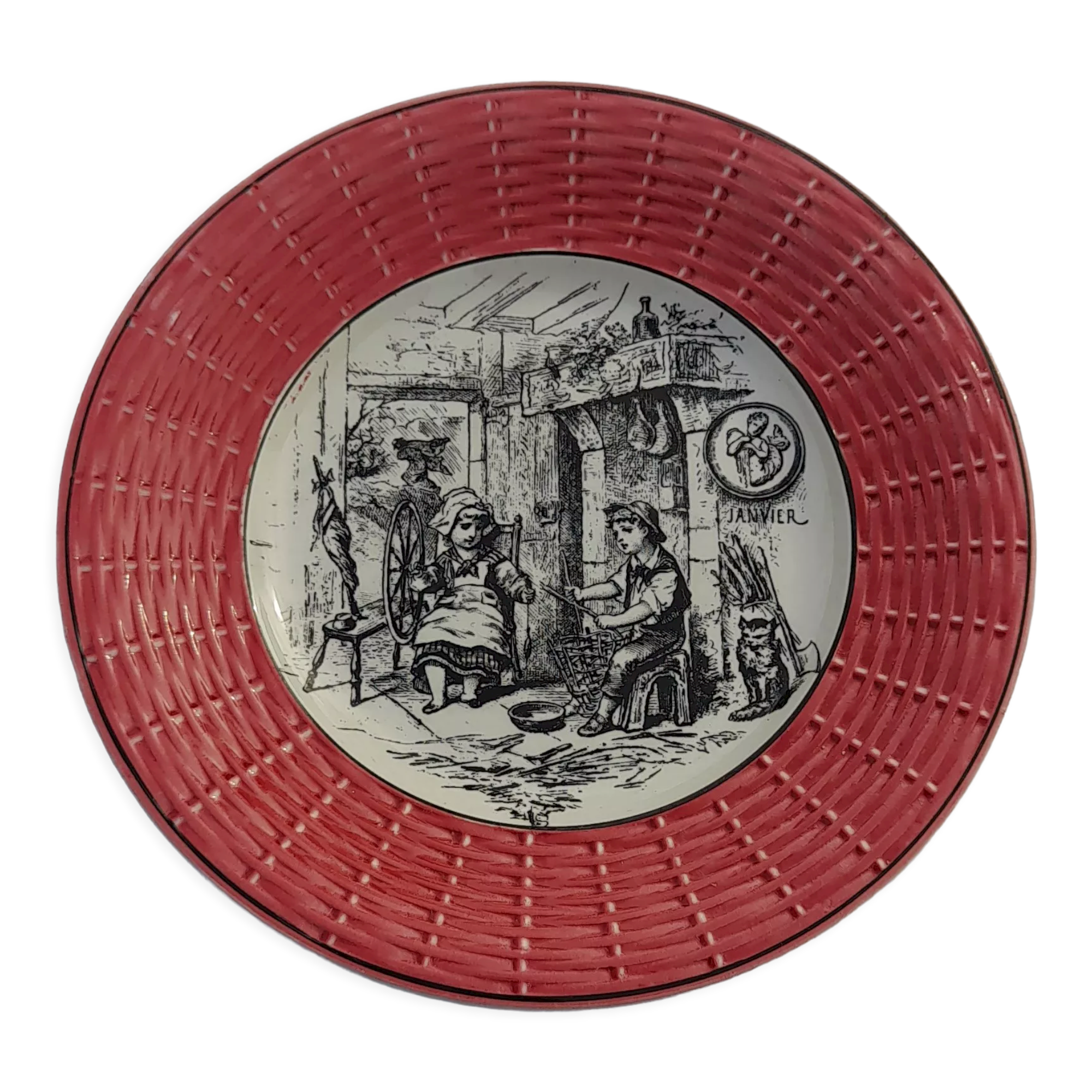 Digoin Sarreguemines earthenware dessert plate January diam 18 cm