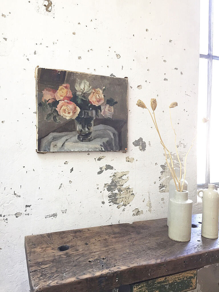 Canvas oil on panel with flowers