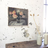 Canvas oil on panel with flowers