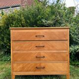 Vintage Scandinavian wooden chest of drawers with herringbone pattern - 4 drawers