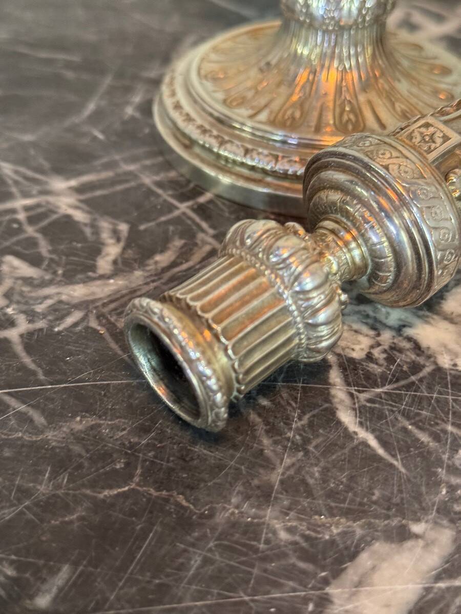 Pair of Louis XVI Style Wolfers Candlesticks, Solid Silver, Hallmarked