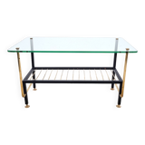 Asymmetrical coffee table 1960 glass and brass