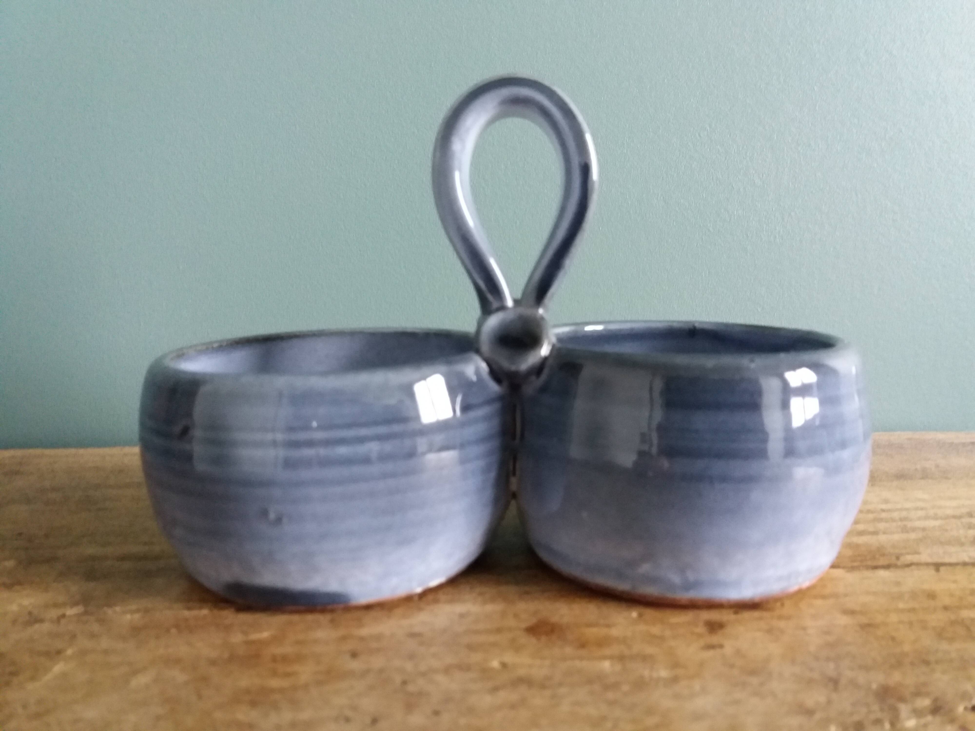 Glazed terracotta double salt dish