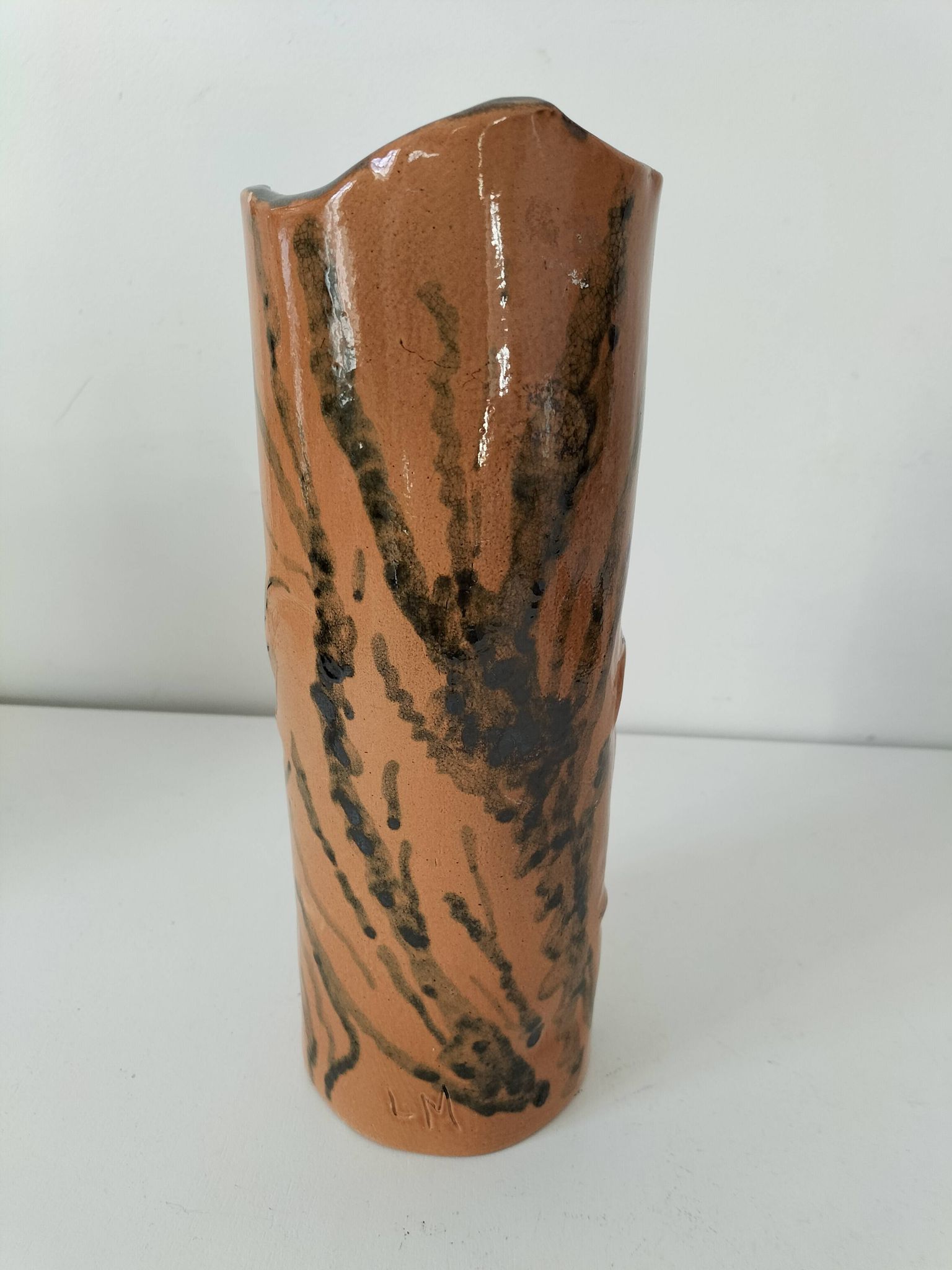 Stoneware vase signed LM, organic style, 70s/90s