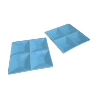 Two square ceramic plates, with 4 compartments
