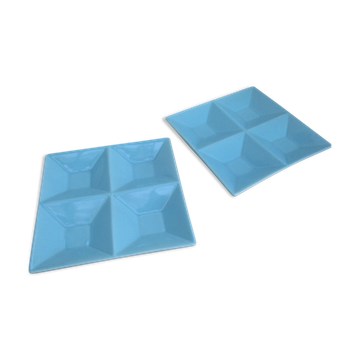 Two square ceramic plates, with 4 compartments