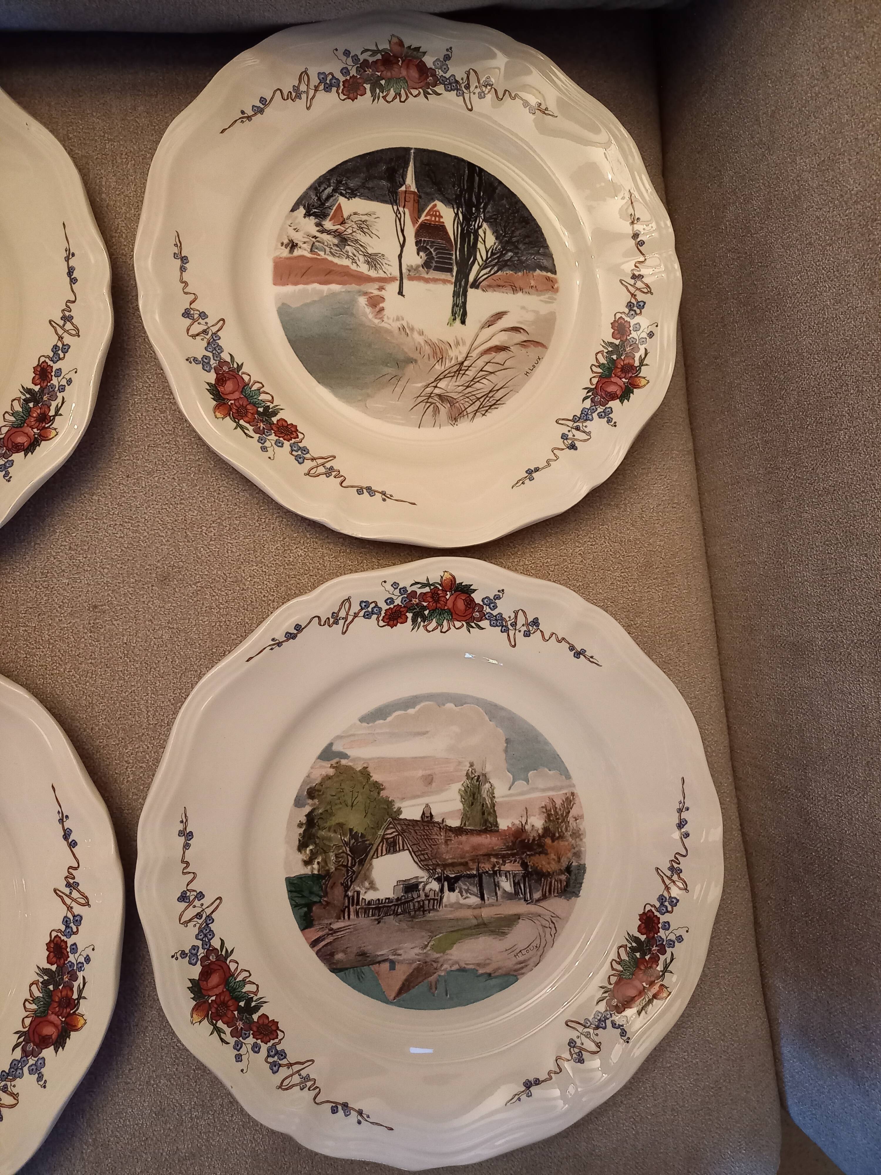 6 flat plates Sarreguemines Obernai décor Alsace