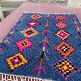Berber rug 3x2M Thick wool deep blue & multicoloured Berber patterns