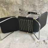 Condor lounge chair or deckchair in black leather - made in France - design 1970