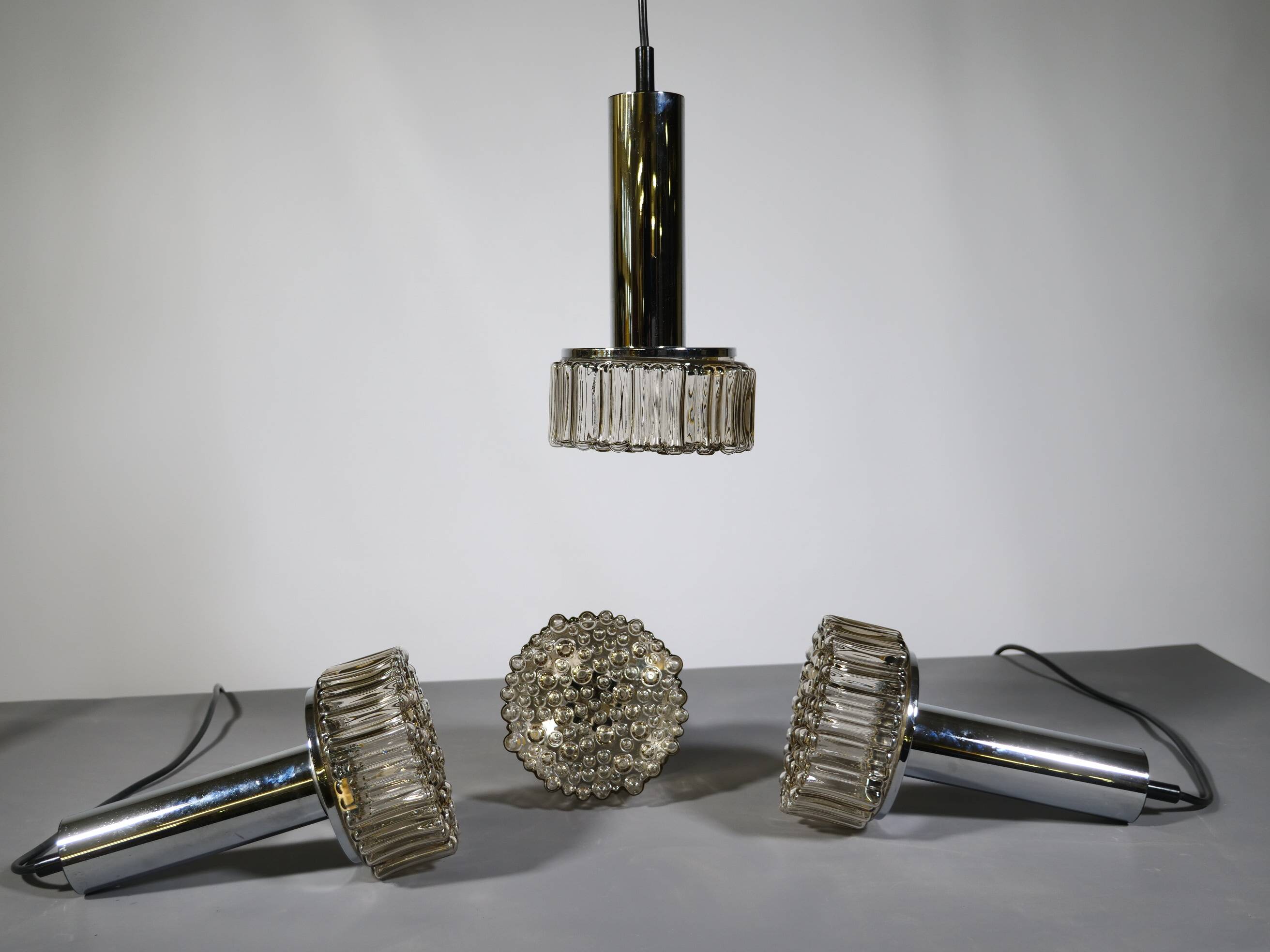 Space Age ceiling lamps bubble glass and chrome by Staff, Set of 4, 1970s