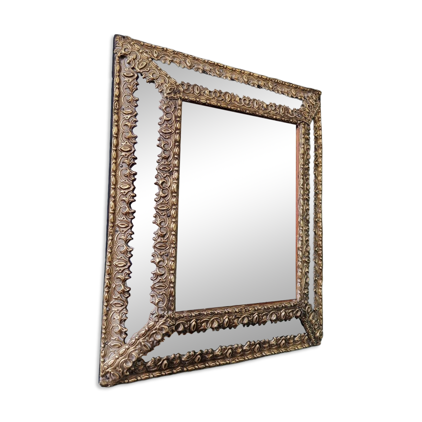 Mirror with embossed brass and mercury glass glazing beads, 19th century