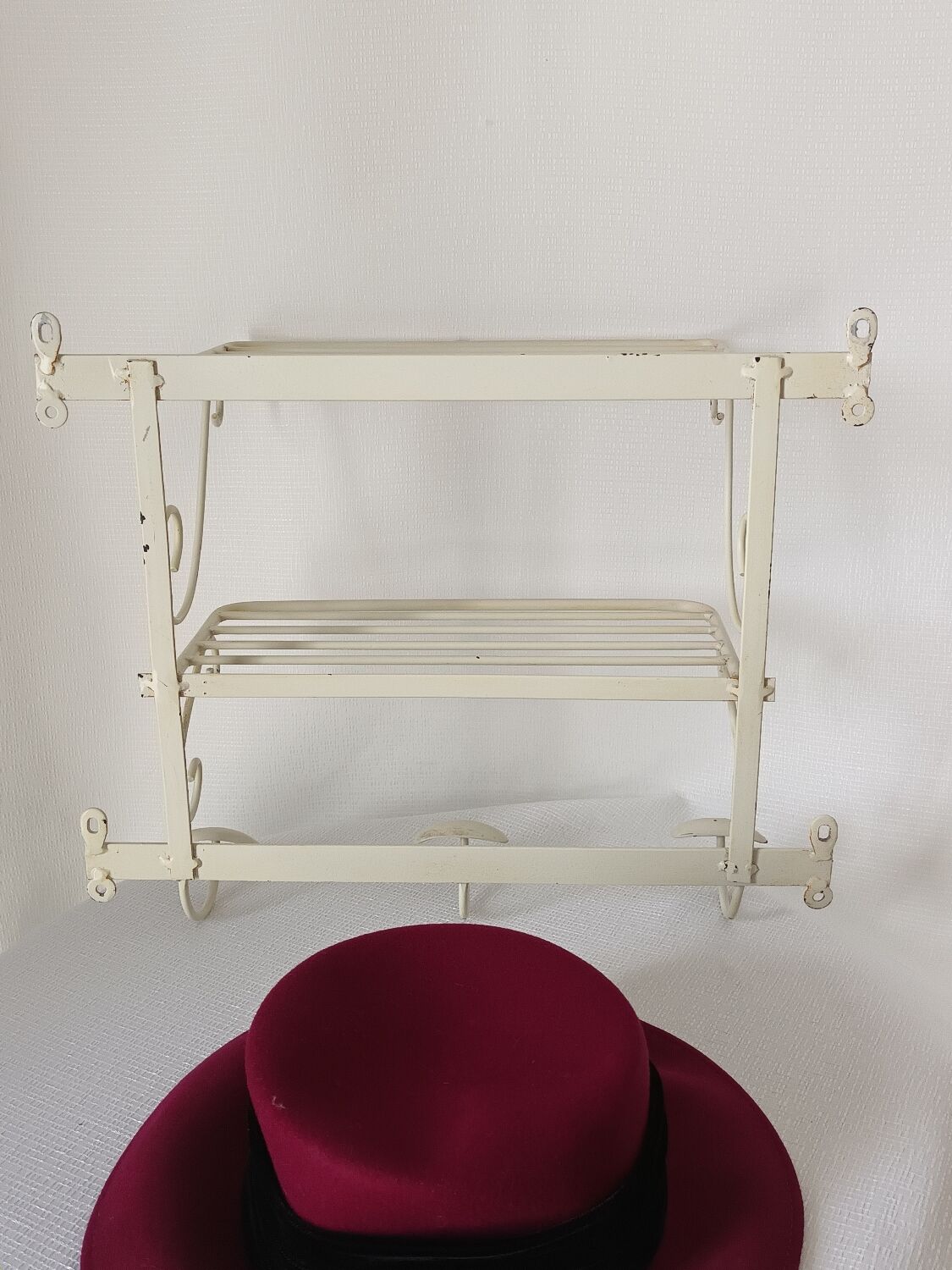 Vintage wrought iron wall coat rack