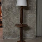 Neo-rustic floor lamp in turned wood in the style of Charles Dudouyt
