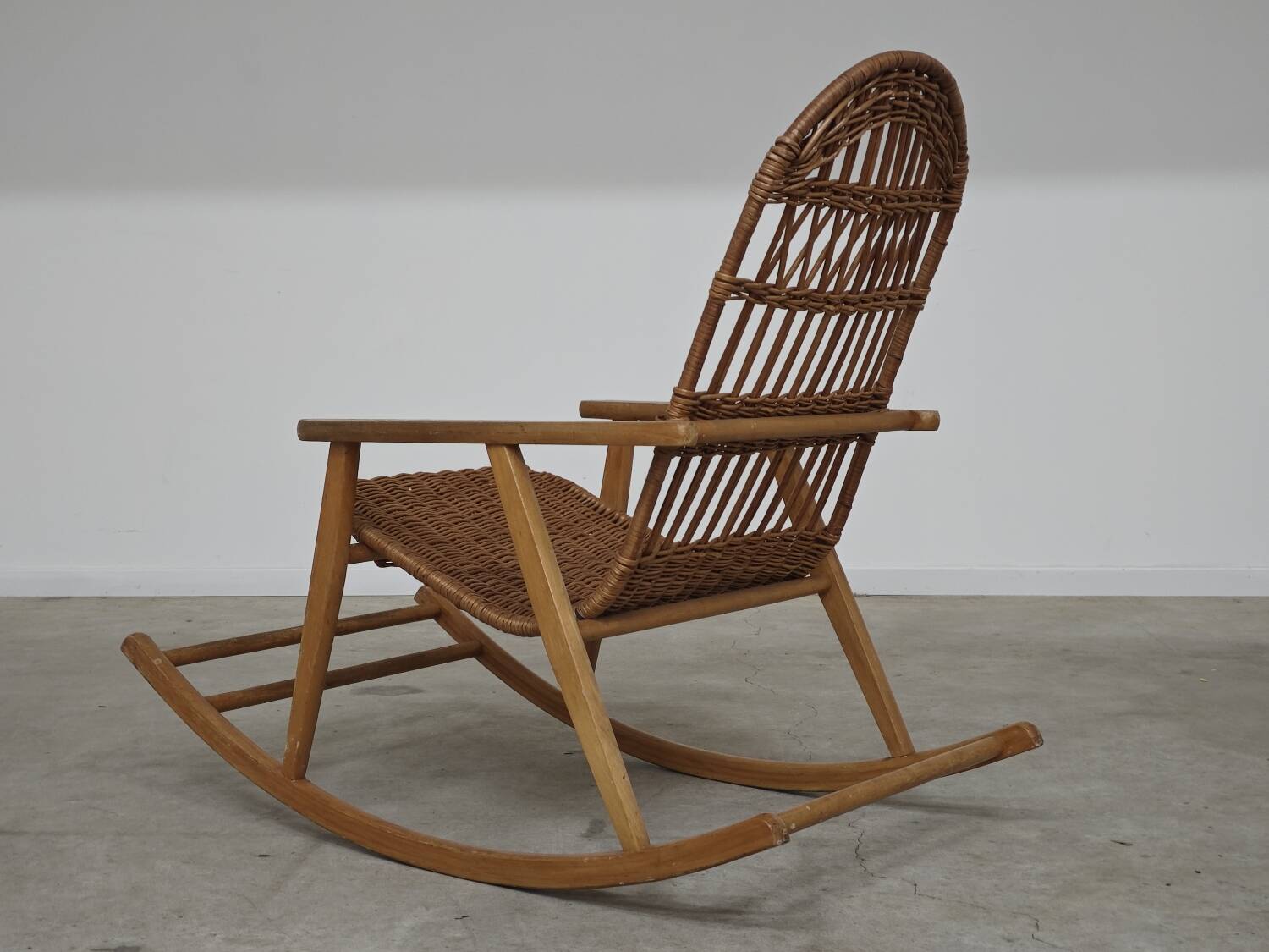 Rocking chair made of wood and wicker by ULUV from Czechoslovakia 1970