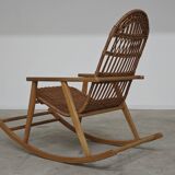 Rocking chair made of wood and wicker by ULUV from Czechoslovakia 1970