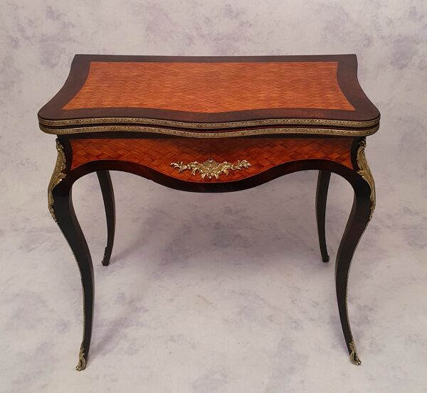 table à jeux Louis XV Napoléon III marqueterie bois De Rose & Palissandre - 19ème