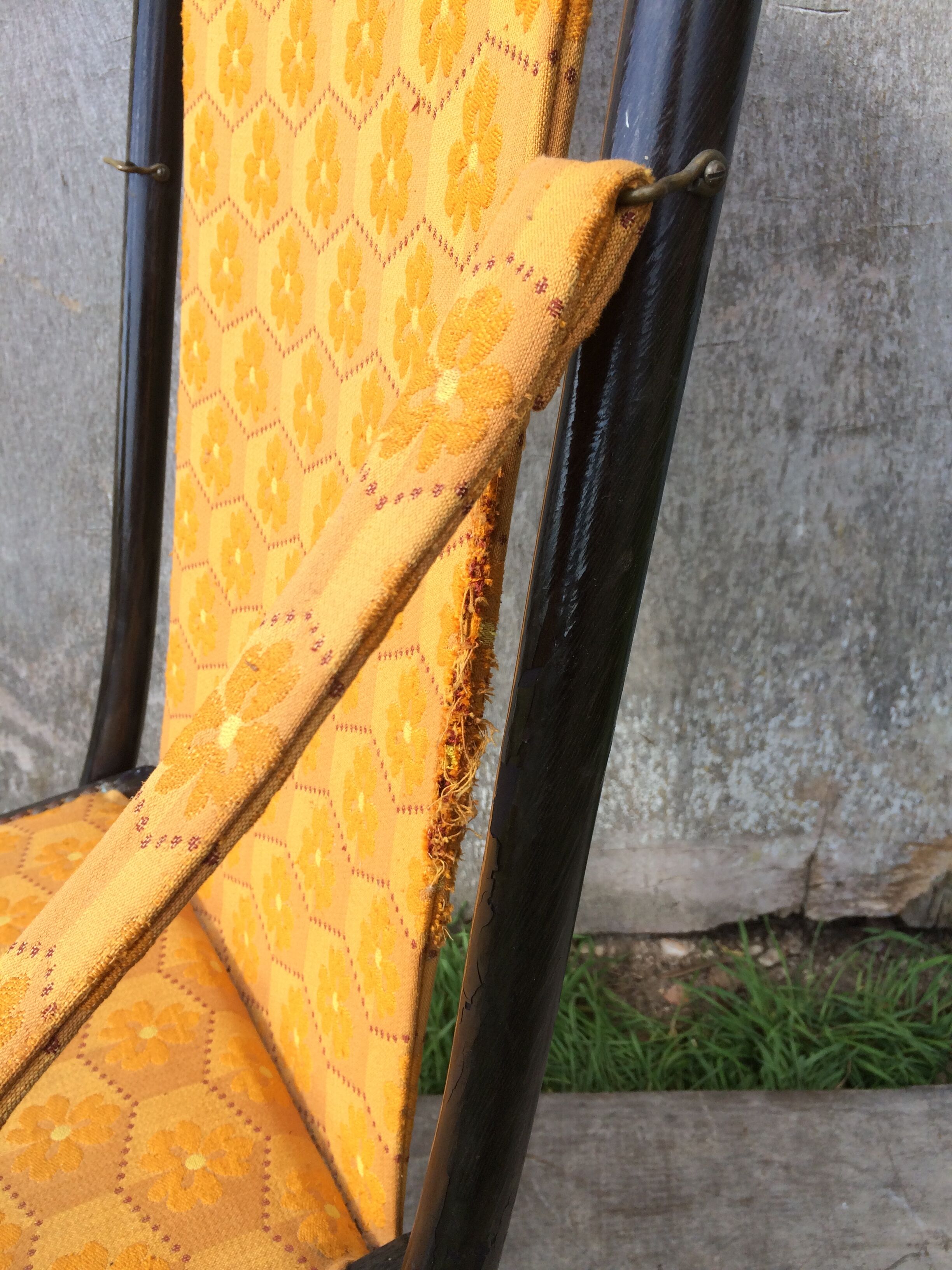 Napoleon III folding chair armchair black wood & vintage yellow fabric