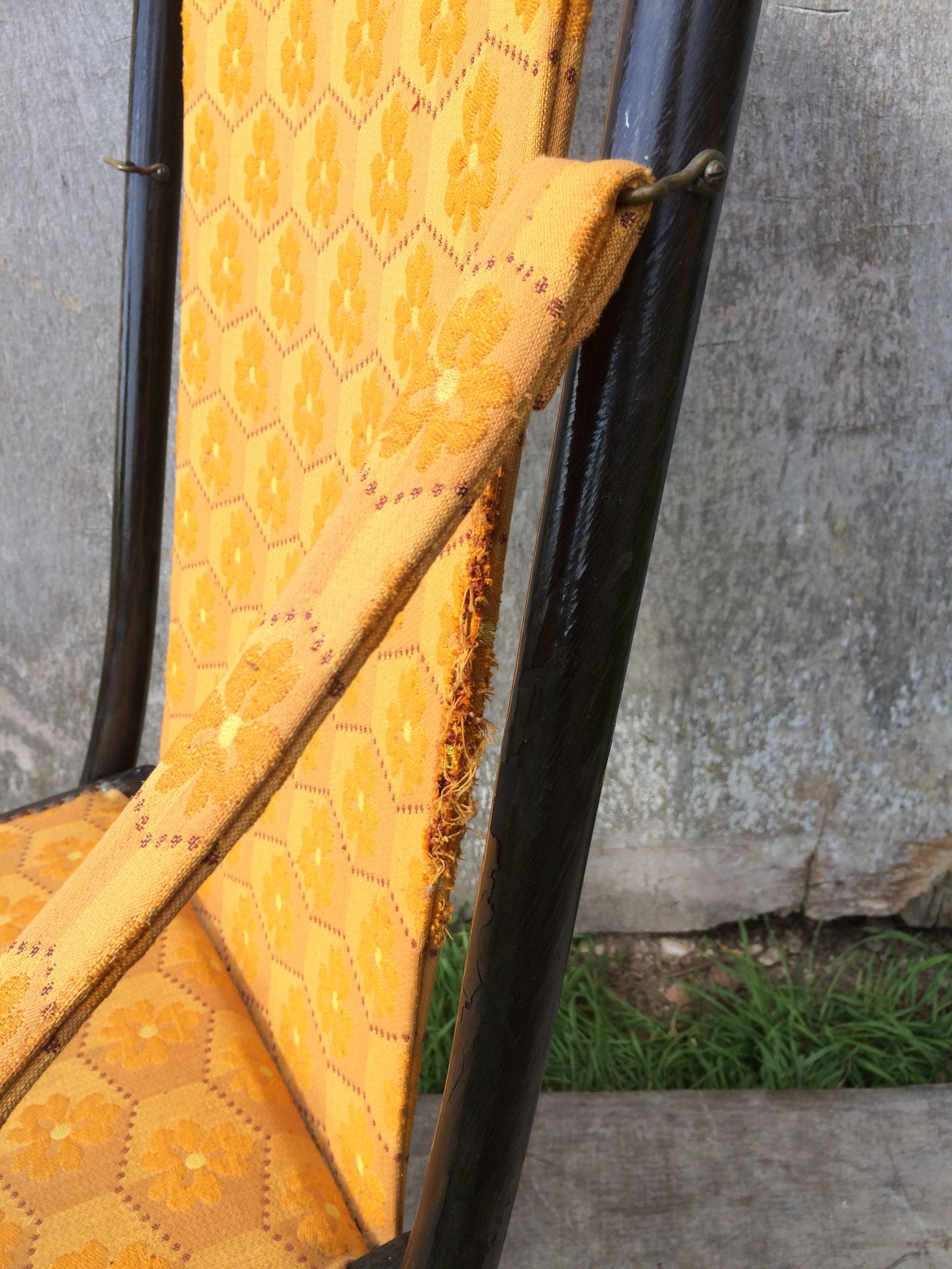 Napoleon III folding chair armchair black wood & vintage yellow fabric