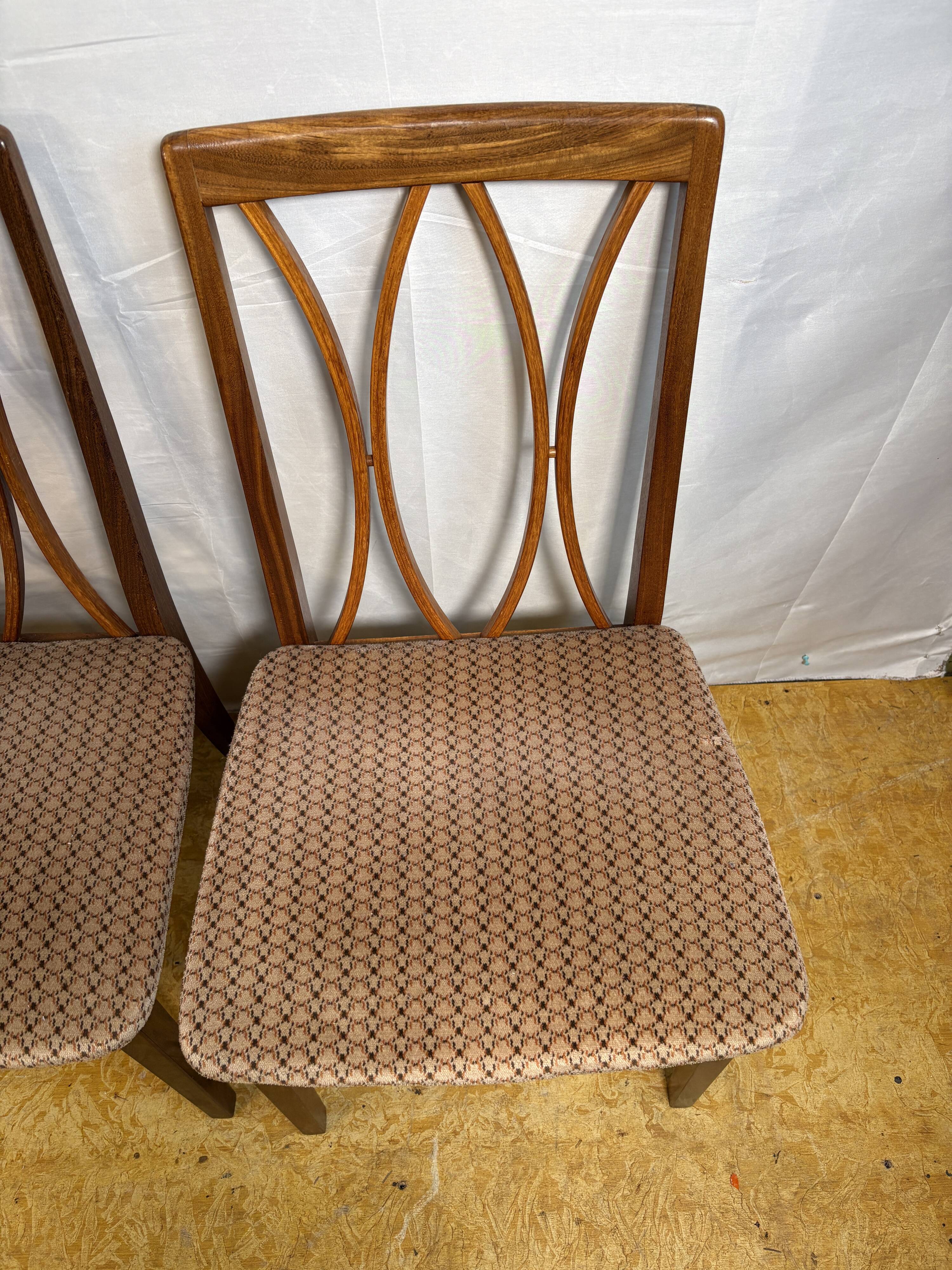 Mid century retro vintage teak and cloth dining chairs by GPlan 1970