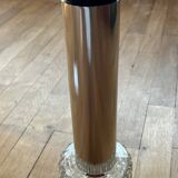 Vintage pendant light in chiseled glass and steel tube from the 70s