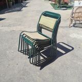 Series of 6 stackable military chairs modernist canvas and metal