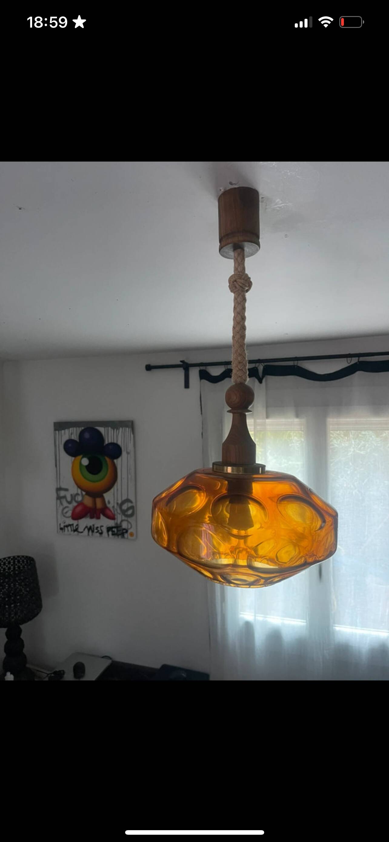 Vintage glass and teak suspension