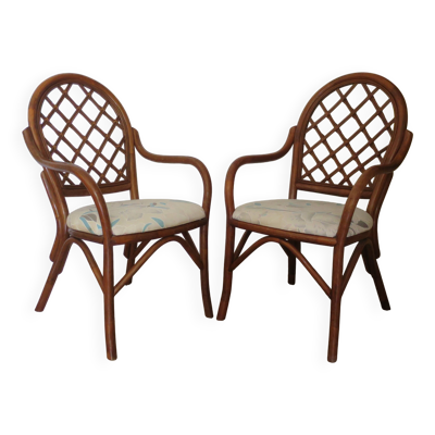 lot de 2 fauteuil bambou rotin tressé-Bois courbet-Années 80