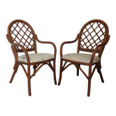 lot de 2 fauteuil bambou rotin tressé-Bois courbet-Années 80