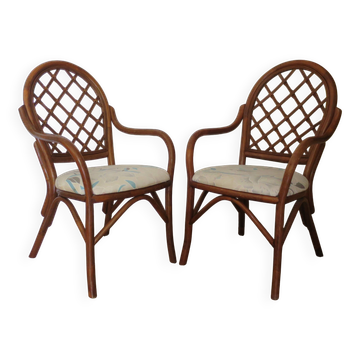 lot de 2 fauteuil bambou rotin tressé-Bois courbet-Années 80