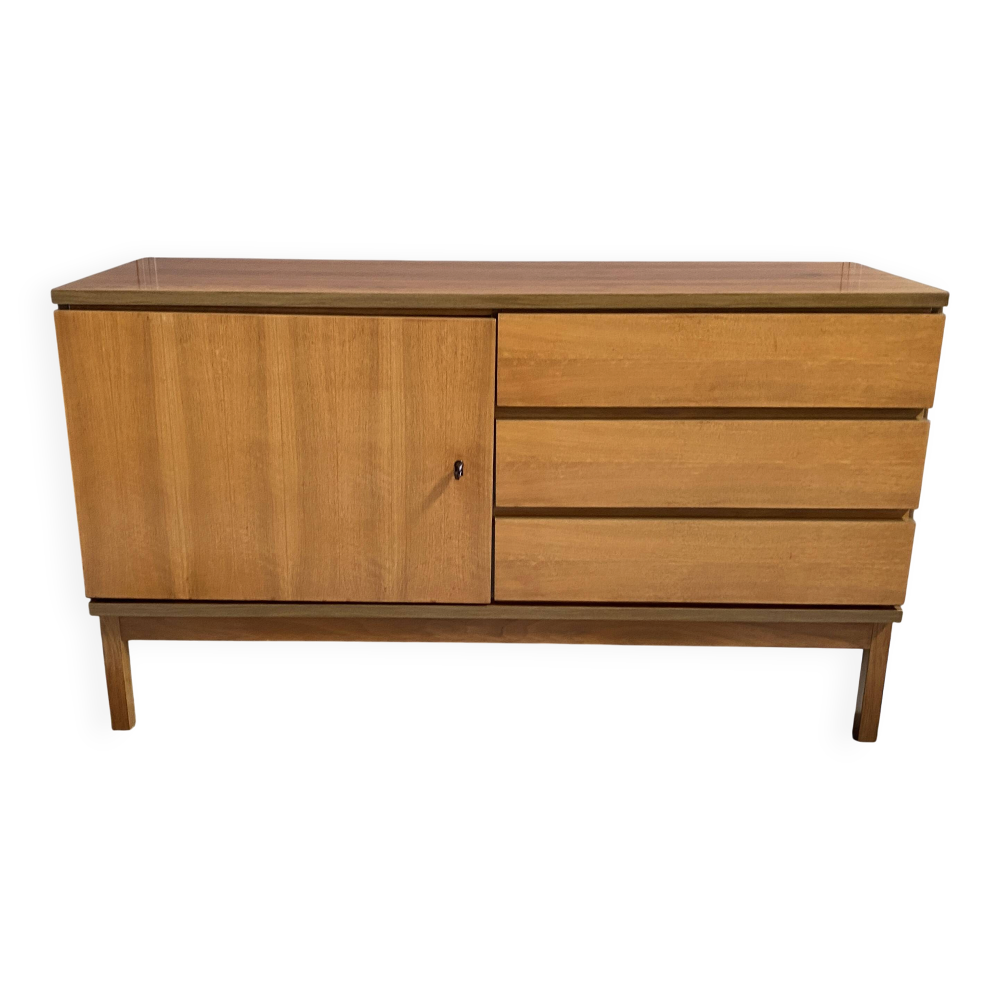 wood sideboard 3 drawers 1 door 1970s