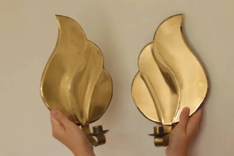 Pair of Swedish Mid-Century Brass Wall Sconces