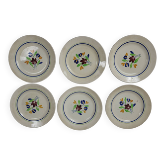 6 flat plates in Gien earthenware, Béatrice model