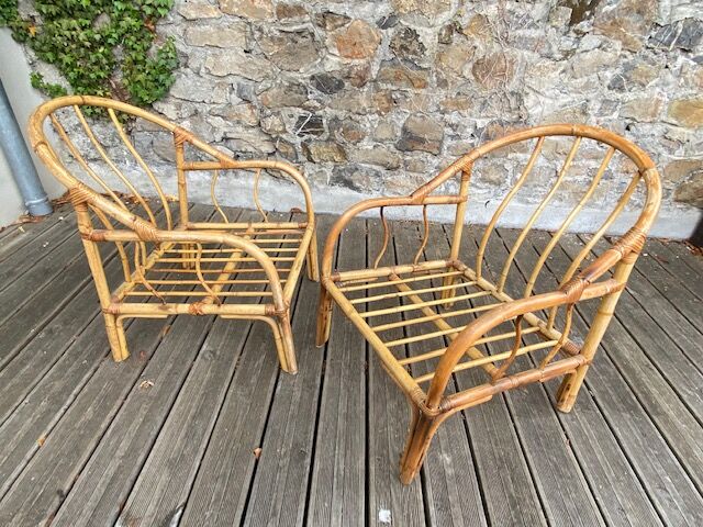 Pair rattan armchairs