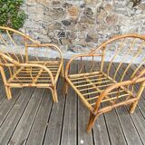 Pair rattan armchairs