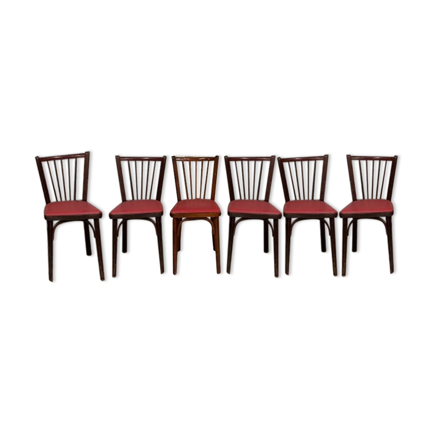 6 Baumann bistro chairs, Parisian beechwood and red ska - old and vintage