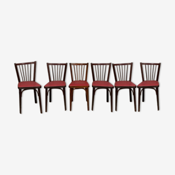 6 Baumann bistro chairs, Parisian beechwood and red ska - old and vintage