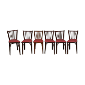 6 chaises baumann bistrot troquet parisien bois de hêtre et skaÏ rouge - ancien et vintage