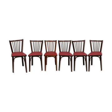 6 Baumann bistro chairs, Parisian beechwood and red ska - old and vintage